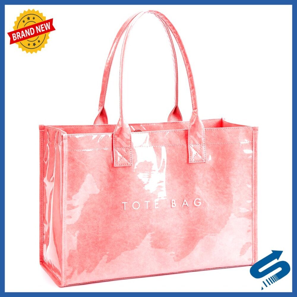 PVC Kraft Paper Tote Bag with Wide Handles, Waterproof, Foldable
